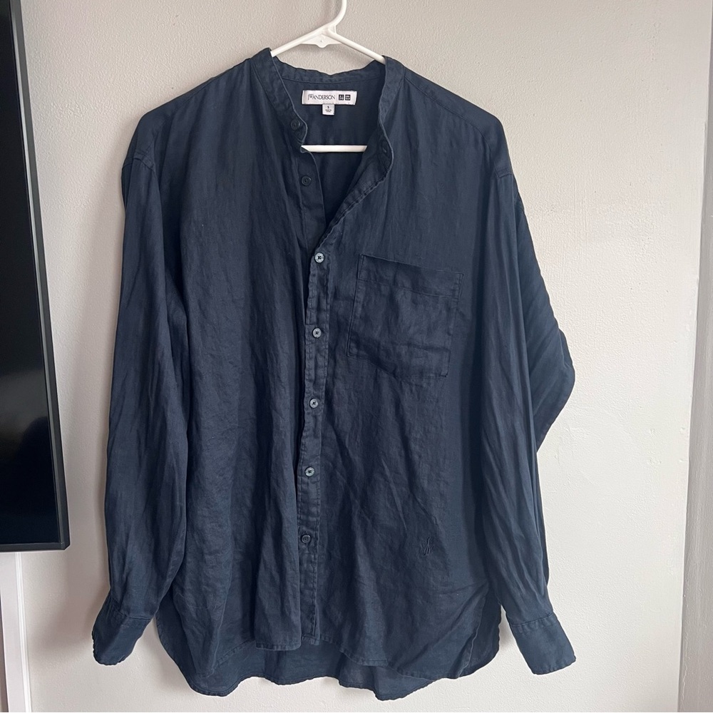 JW Anderson Uniqlo Linen Button Down Shirt Mandarin Collar S Black
